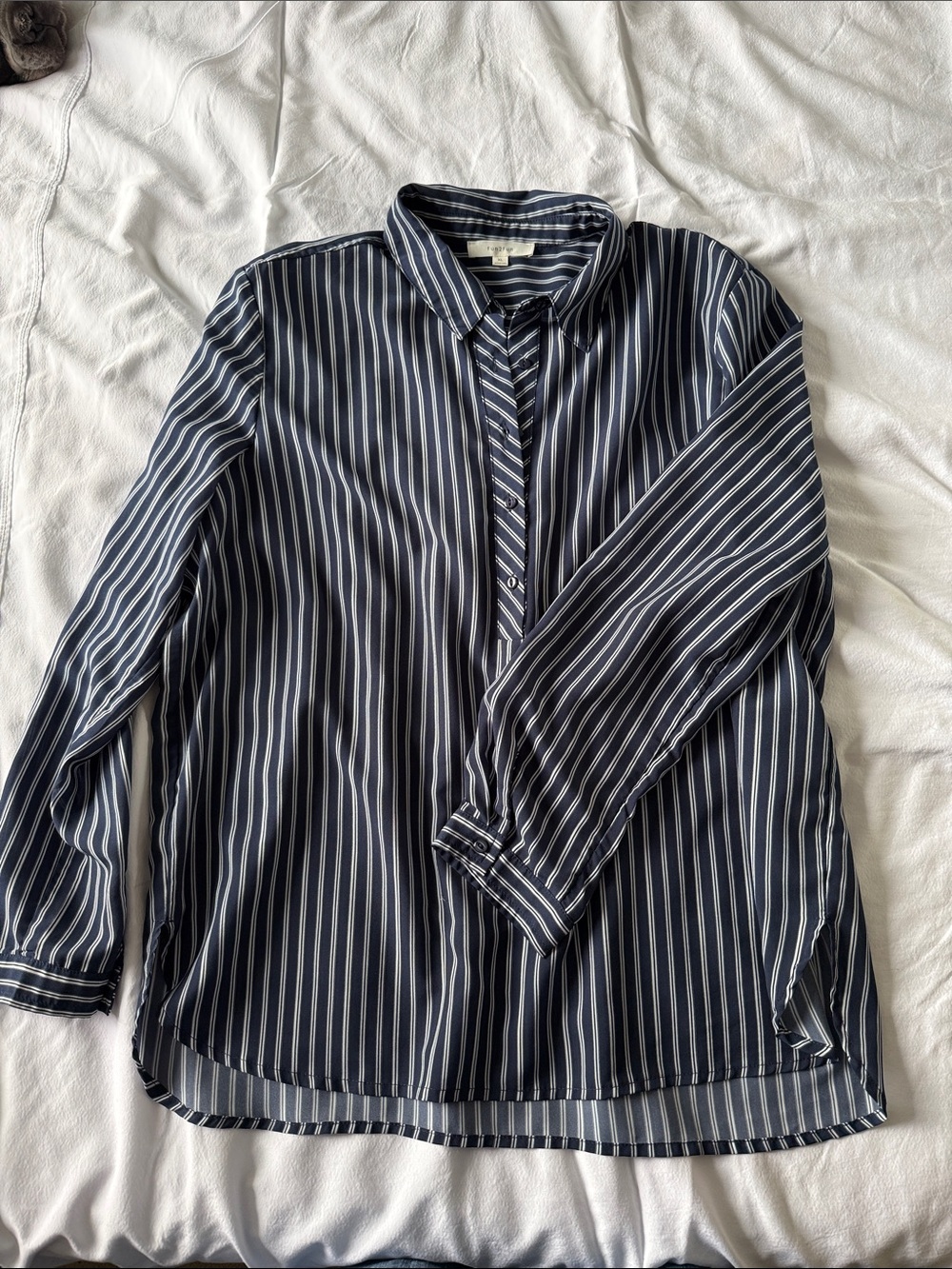 fun 2 fun Navy and White Striped Women's Button-Up Blouse